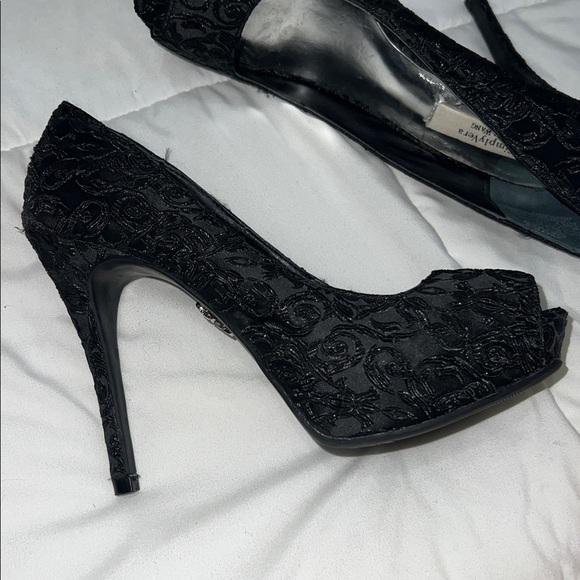 SIMPLYVERA Elegant Black Lace Peep-Toe Heels - Picture 3 of 8